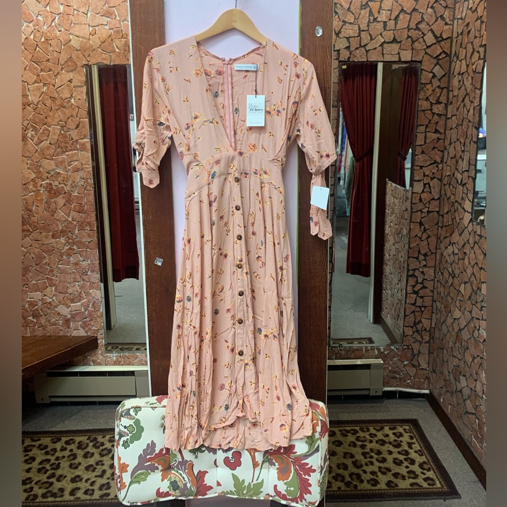 Faithfull the Brand Peach Floral Midi Dress
